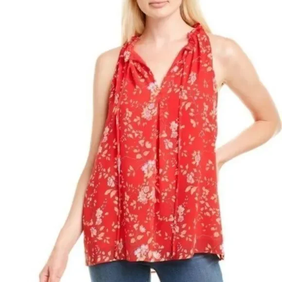 Max Studio Keyhole Neck Self-Tie Closure Sleeveless Floral Top Black M NWT - Picture 9 of 9